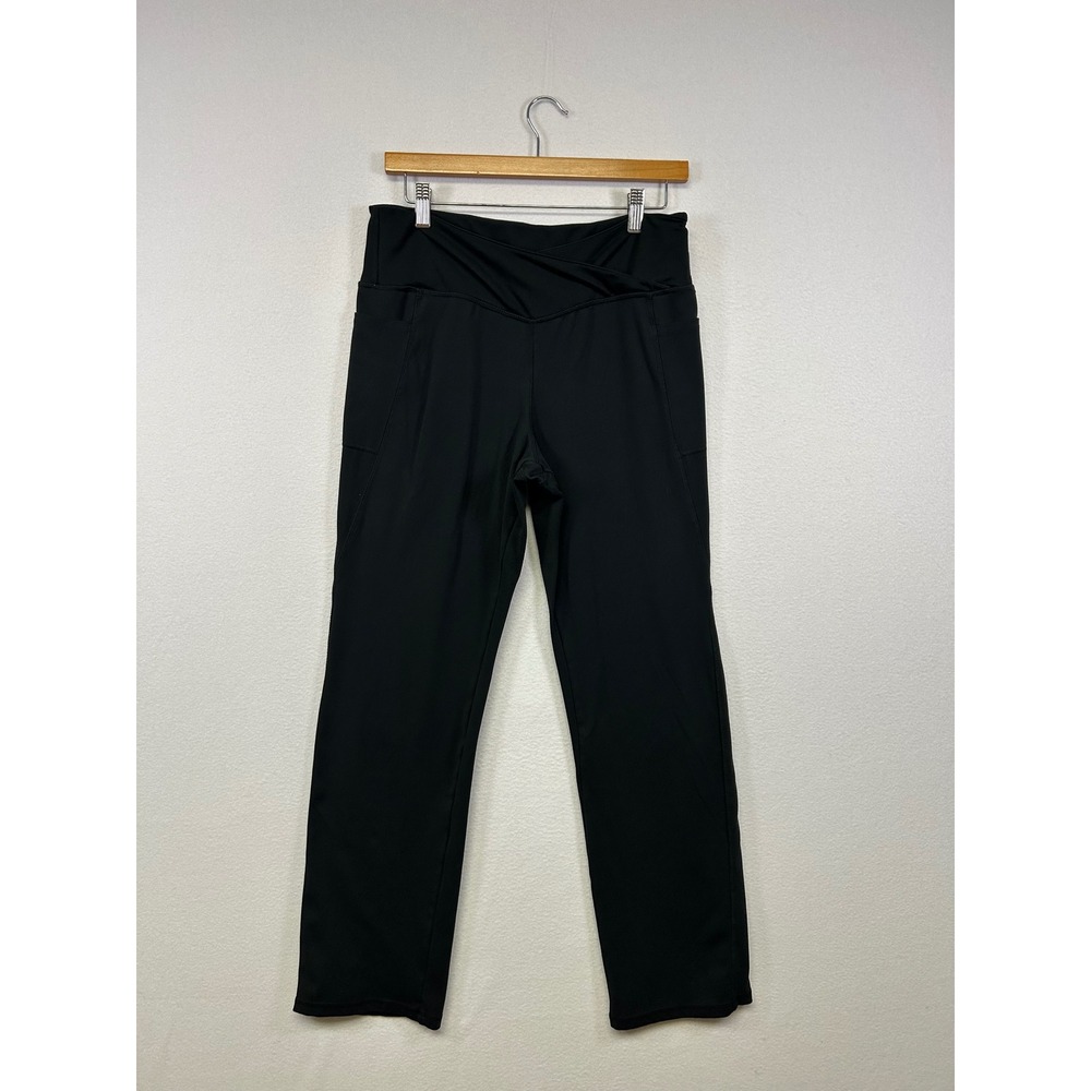 Yoga Core Jockey Womens Large Black Crossover Waist Straight Leg Pocket Leggings